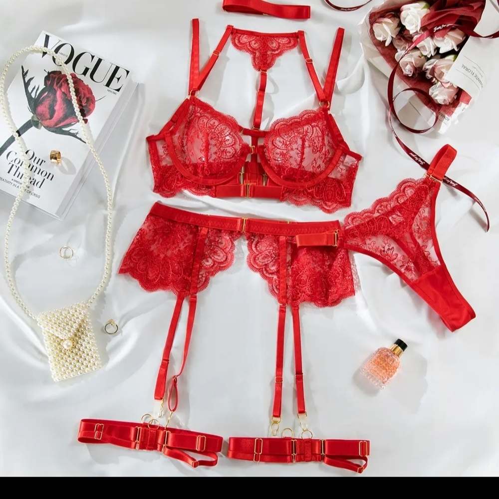 Elegant Red Lace Lingerie Set